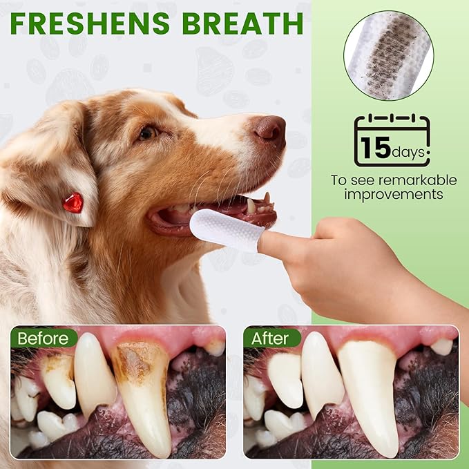 Dog Dental Care Wipes - Dog Teeth Cleaning Wipes & Pet Teeth Cleaning Wipes for Dogs & Cats - Reduces Plaque, Freshens Breath - Easy-to-Use Dog Dental Care Solution (60 PCS, Coconut)