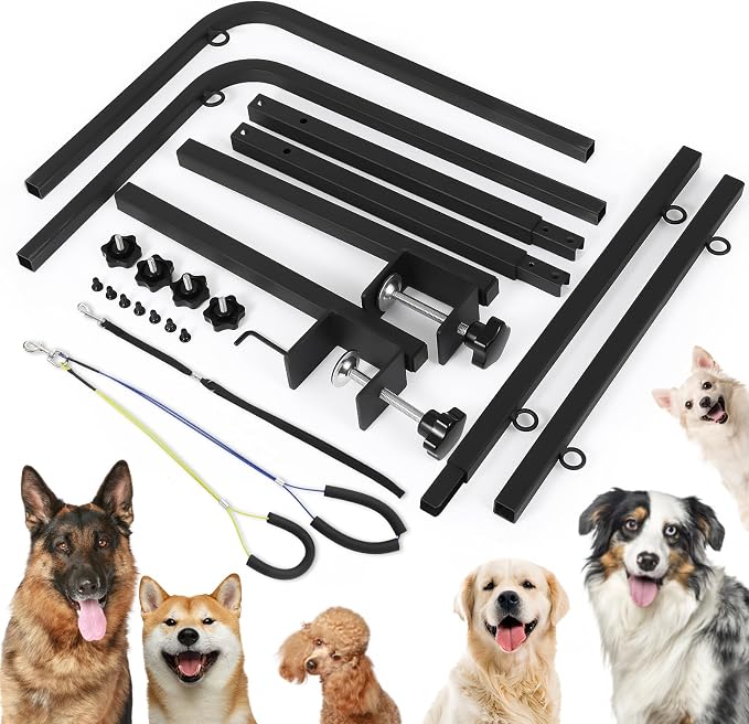 Adjustable Pet Grooming Arm with Clamp for Small & Medium Large Dogs,58" | Dog Grooming Arm,Grooming Loop & No Sit Haunch Holder Dog Grooming Station with Clamp for Home Use,Nail Trimming & Drying