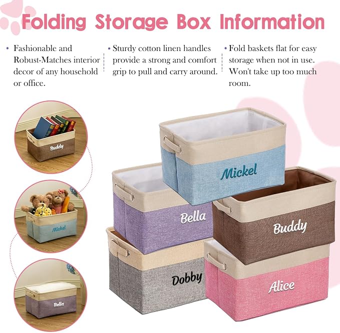 Ulico Personalized Dog Toy Storage Basket, Collapsible Pet Organizer Box With Handles, Custom Toy Bin With Pet's Name, Cat Storage Gift for Dog Lovers, Apparel & Accessories (Pink)