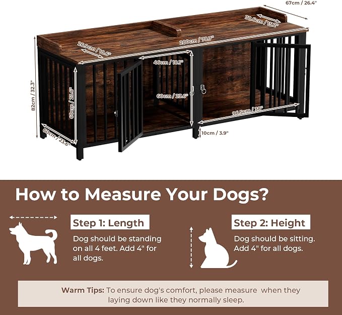 BOINN 78.7" Dog Crate Furniture for 1 or 2 Dogs with 4 Doors, Heavy Duty Single/Double Dog Crates for Small/Medium/Large Dogs with Top Access Door, Dog Kennel Furniture Indoor As TV Stand