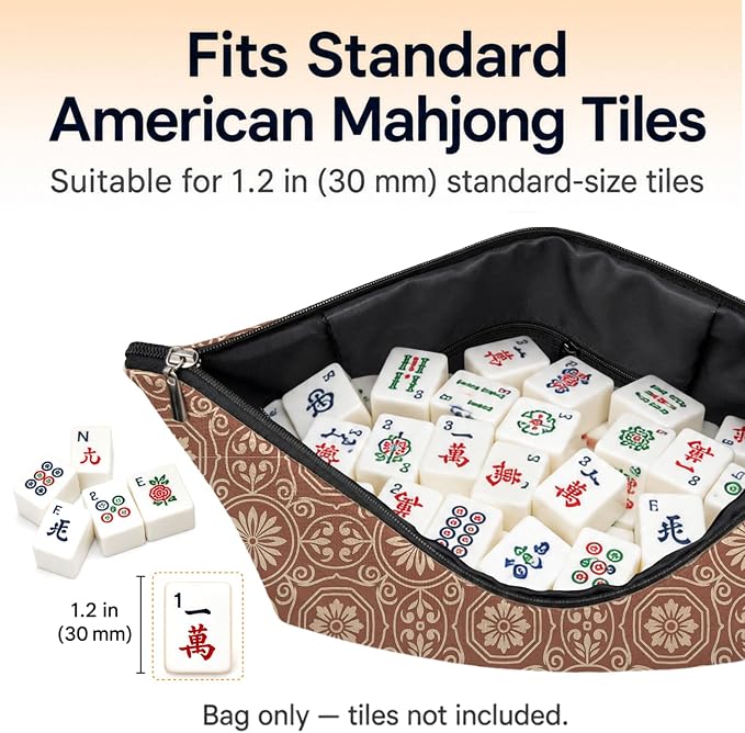 Vintage Moroccan Floral Empty Mahjong Tile Bag 13x7.8 Inch | Abstract Boho Printed Portable Travel Case Organizer Zipper Pouch for American Mahjong Tiles Game Night Accessories and Gifts