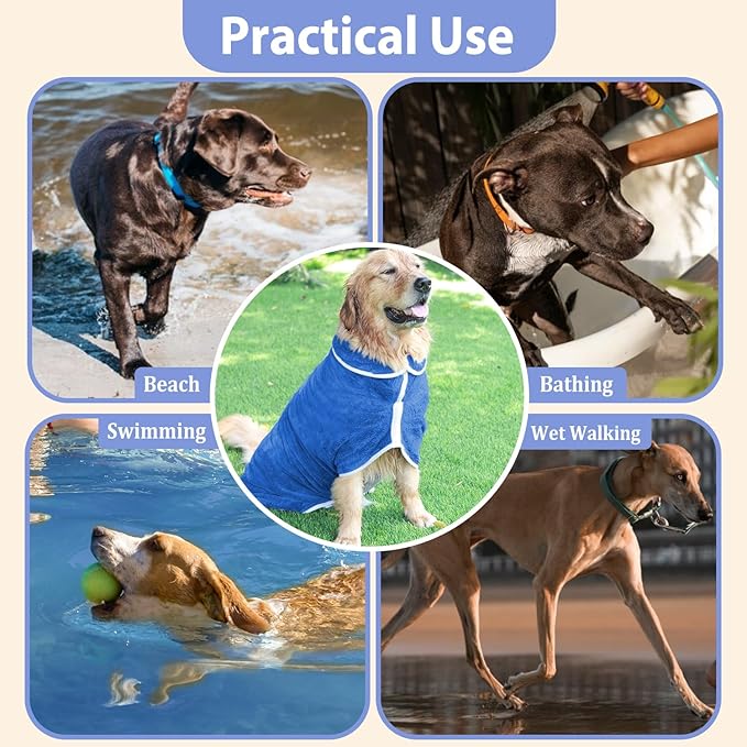 Dog Bathrobe Towel Dog Drying Coat - Super Absorbent Towels Bath Robe for Dogs Large, Soft Adjustable Collar & Belly Strap Fast Drying Coat Pet Cat Bath Robe (Medium Blue‌, X-Large)