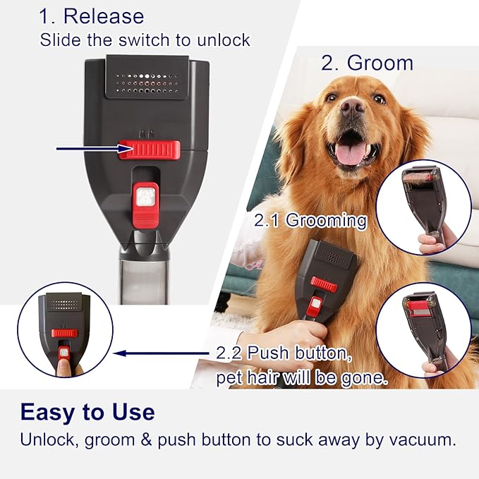 Portek Dog Brush Vacuum Attachment for Shark Navigator Lift Away NV360 Rotator NV501 Rocket HV301 HV322 Stratos AZ300..., Pet Hair Shedding Grooming Tool Kit with Extension Hose Adapters