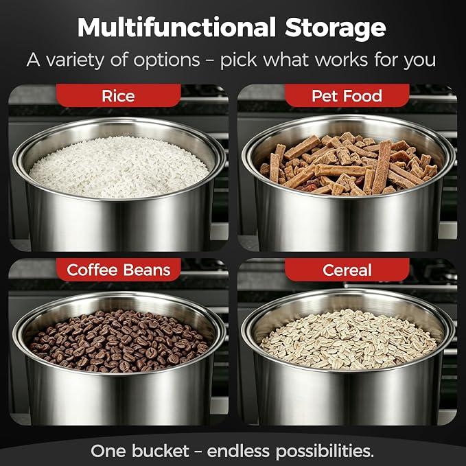 Umimile 304 Stainless Steel Airtight Food Storage Container – 10L (2.6Gal) Metal Canister with Clear Lid, 0.8mm Thick, Silicone Plug Release & Removable Gasket – for Rice, Flour, Pet Food (13L)