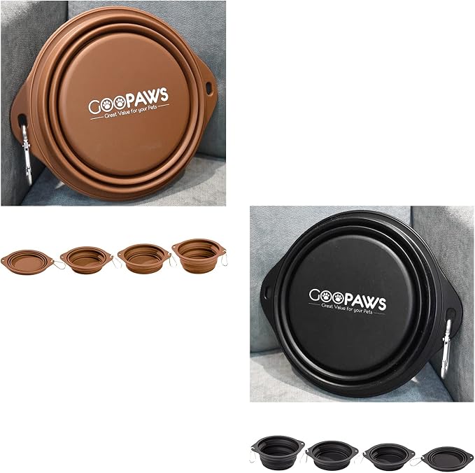 2 Pack Silicone No Spill Collapsible Travel Dog Feeding Bowls | Food-Grade Silicone, BPA Free, Travel Pet Bowls, with Carabiner Clip for Hiking, Durable & Quality, Dishwasher Safe