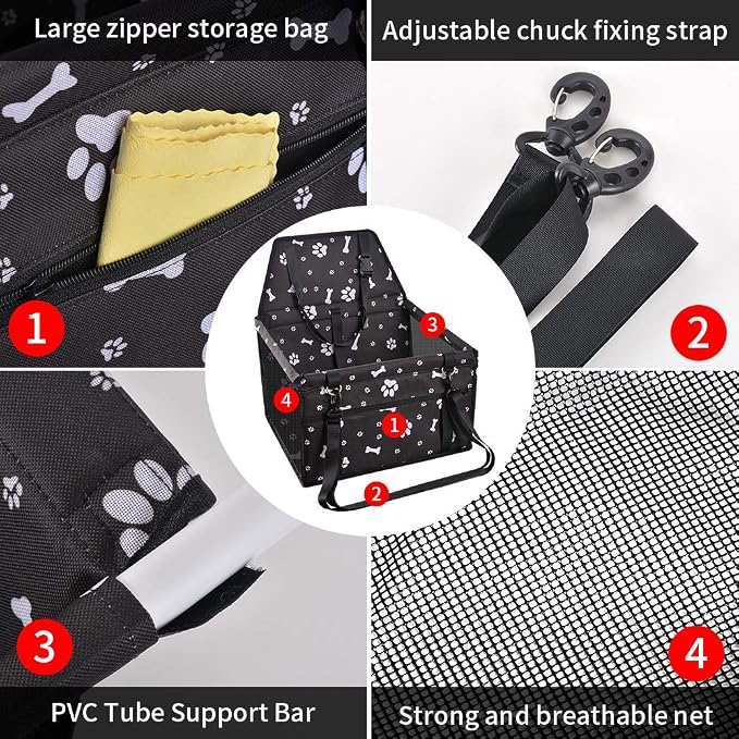 Dog Car Seat Puppy Portable Pet Booster Car Seat with Clip-On Safety Leash and PVC Support Pipe, Anti-Collapse,Perfect for Small Pets