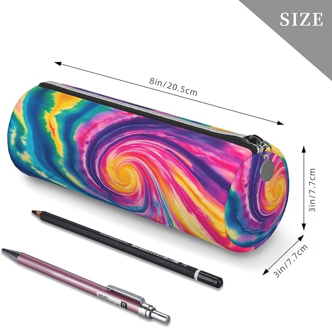 OSAM SPACE Leather Pencil Case Round Pencil Bag Colors Spiral Psychedelic Pen Organizer Holder Portable Zipper Pouch Cute School Supplies for Girls Boys Study Office