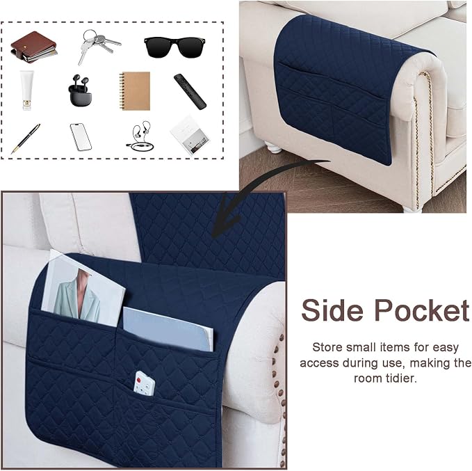 Large Polyester Armrest and Headrest Covers with 2 Pockets | Soft, smooth polyester resists daily wear nonslip silicone backing helps shield recliners and sofas from pet scratches