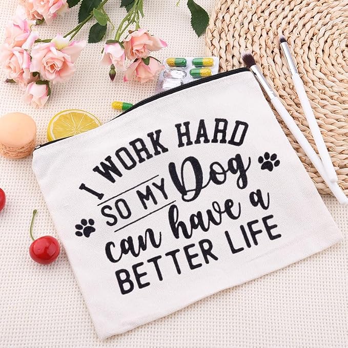 Sisadodo Dog Mom Storage Bag with Zipper for Travel Makeup Cosmetic Bags for Dogs Dad Brithday Christmas Gifts for Dog Lovers Travel Canvas Bags for Doggie Things Bag Organizer Pouch