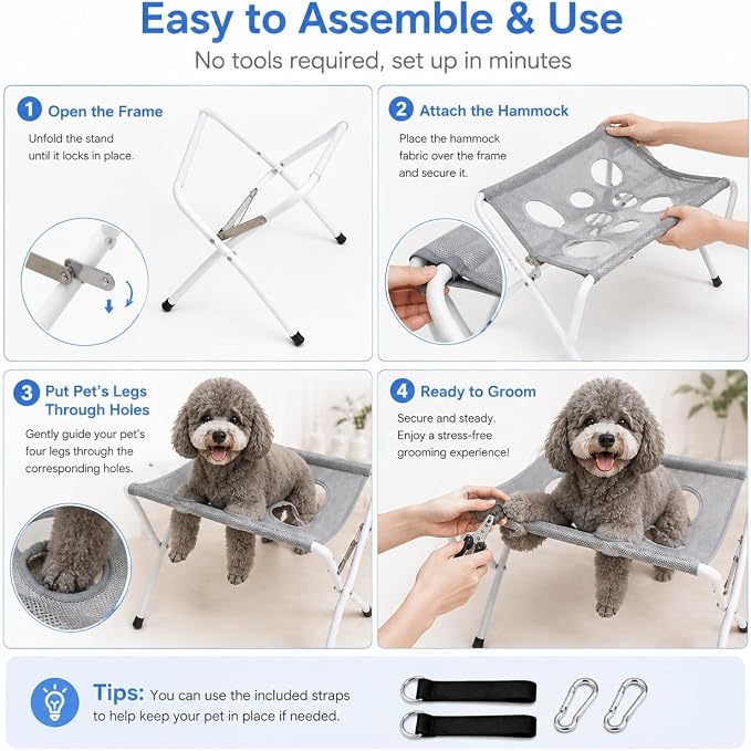 Foldable Pet Bathing Stand Dog Grooming Hammock 8-Hole Mesh 44lb Capacity | Foldable Pet Bathing Hammock Stand With Quick Dry 8-hole Mesh,Portable Shower Rack For Cat Dog Grooming Nail Trimming