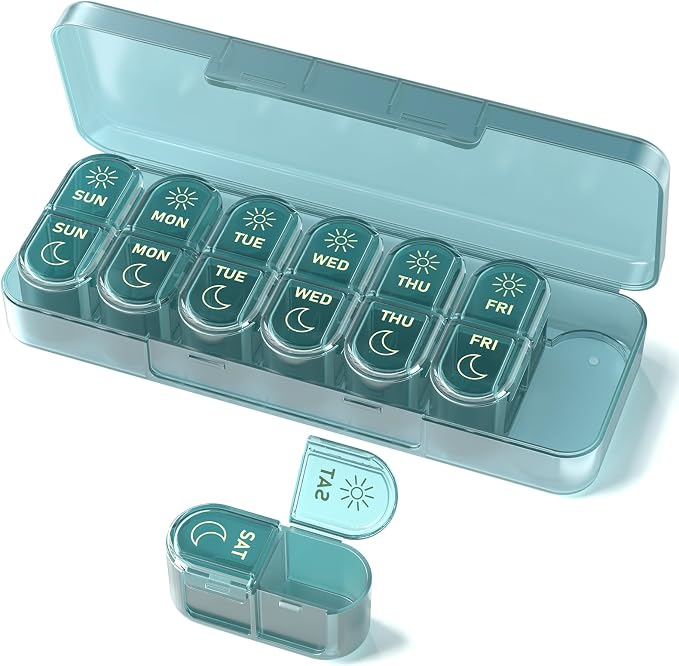 𝐏𝐢𝐥𝐥 𝐎𝐫𝐠𝐚𝐧𝐢𝐳𝐞𝐫, Am & Pm Pill Organizer 7 Days, Weekly Pill Organinzer 2 Times a Day, Pill Box 7 Day, Medicine Pill Organizer for Travel, Vitamins, Fish Oils, Supplements