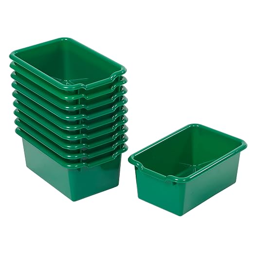 ECR4Kids Scoop Front Storage Bins, Multipurpose Organization, Green, 10-Piece | Durable plastic, GREENGUARD Gold Certified, 1.2 gallon capacity, lightweight & nestable, built-in handle, classroom/home use
