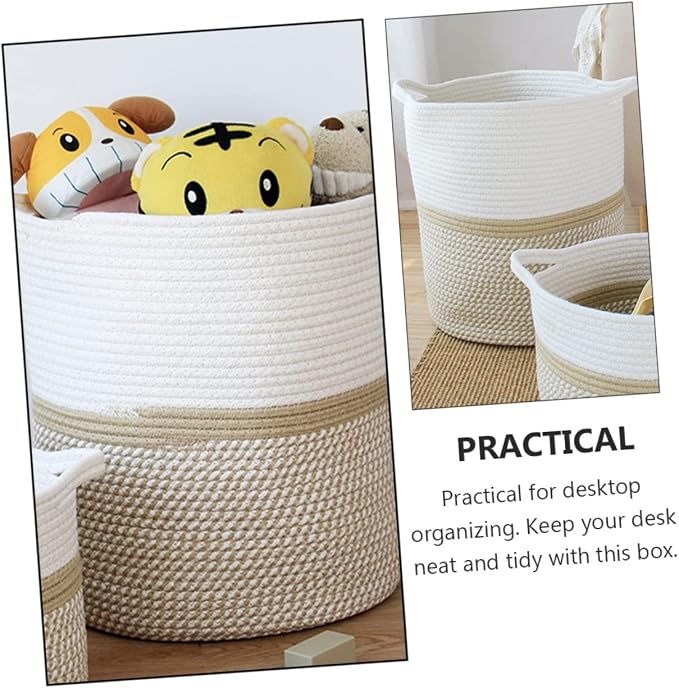 Rope Woven Storage Basket Stylish Pet Organizer Bin Sundries Container for Home High Capacity for Pet Playthings andClothing