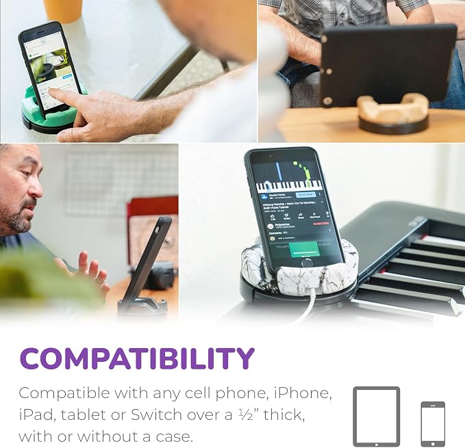 Plus+ Ultra Phone Stand (Swivel Base) - Portable Mount Accessory - Charging Port Access - Compatible with Tablet, iPhone & Most Smartphones (Purple)