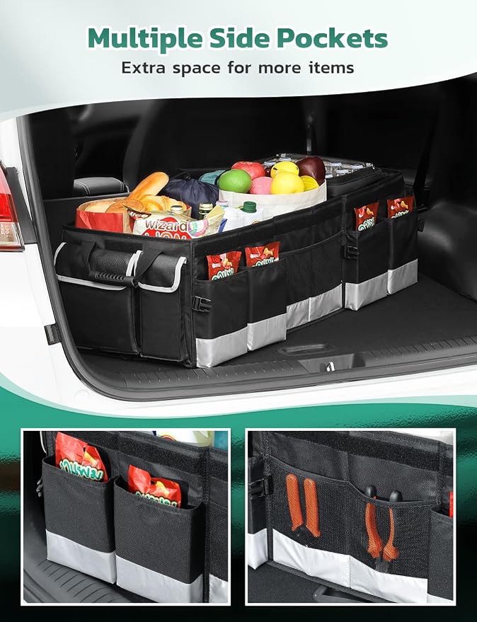 Oasser Trunk Organizer 95L with 20L Removable Cooler Bag for SUV | 4 Compartments, 9 Side Pockets, Foldable Lid, No Deformation, 1680D, Non Slip Bottom, 2 Adjustable Straps, Reflective Strip