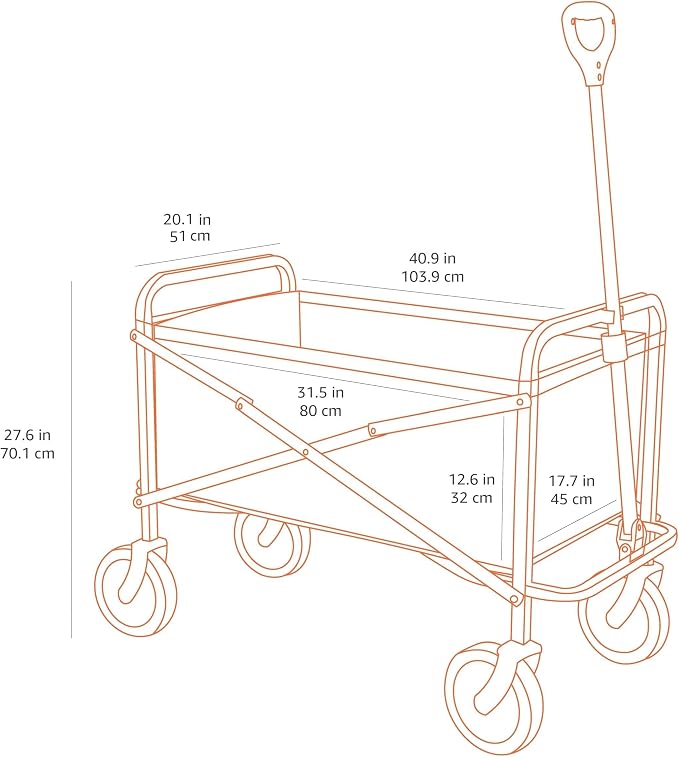 Amazon Basics Collapsible Heavy Duty Utility Wagon for Outdoor Sports, Camping, Garden, and Pets, Portable with Handle, 265 pounds Weight Capacity, 27.6 x 40.9 x 20 inches, Red