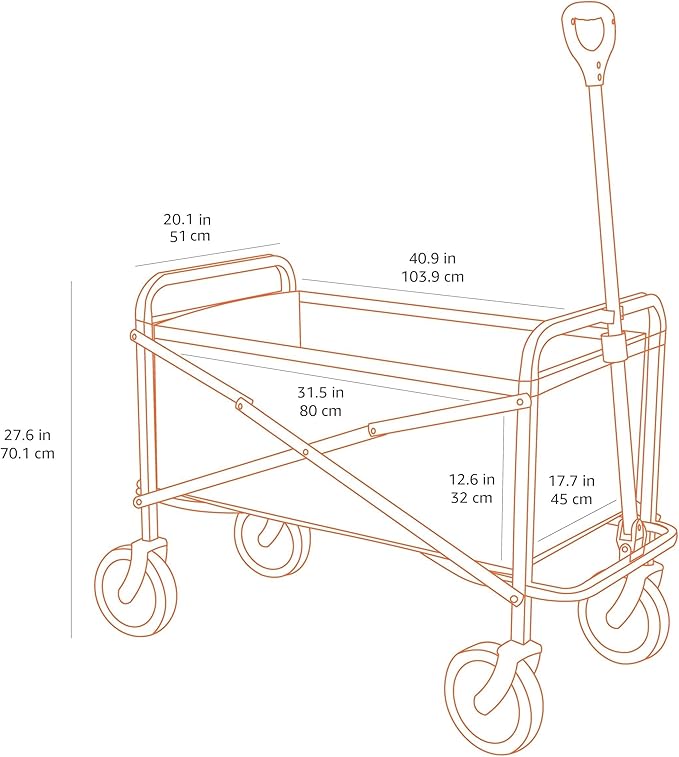 Amazon Basics Collapsible Heavy Duty Utility Wagon for Outdoor Sports, Camping, Garden, and Shopping, 265 Pounds Capacity, 27.6 x 40.9 x 20 inches, Black