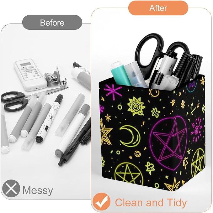 Pen Holder for Desktop Pencil Storage Organizer Goth Trippy Sun Moon Star Art Witchcraft Make Up Brush Holder Stationery Container for Home Office