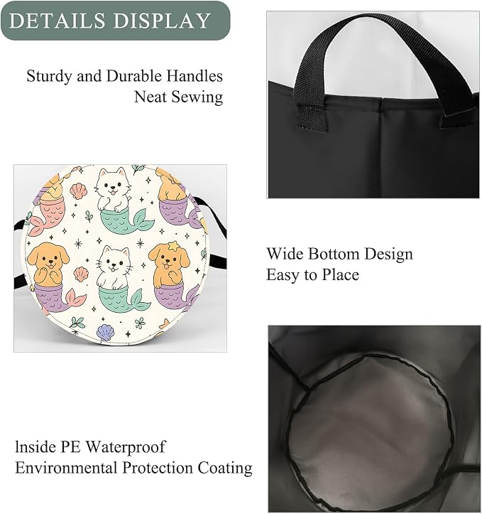 Cute Mermaid Pet Laundry Basket Hamper, Organizer Bins Gifts for Women Kids, Cat Dog Art Foldable Waterproof Clothes Hamper Handles Storage Bucket for Bedroom Bathroom Room Decor 19.7"x15.7"