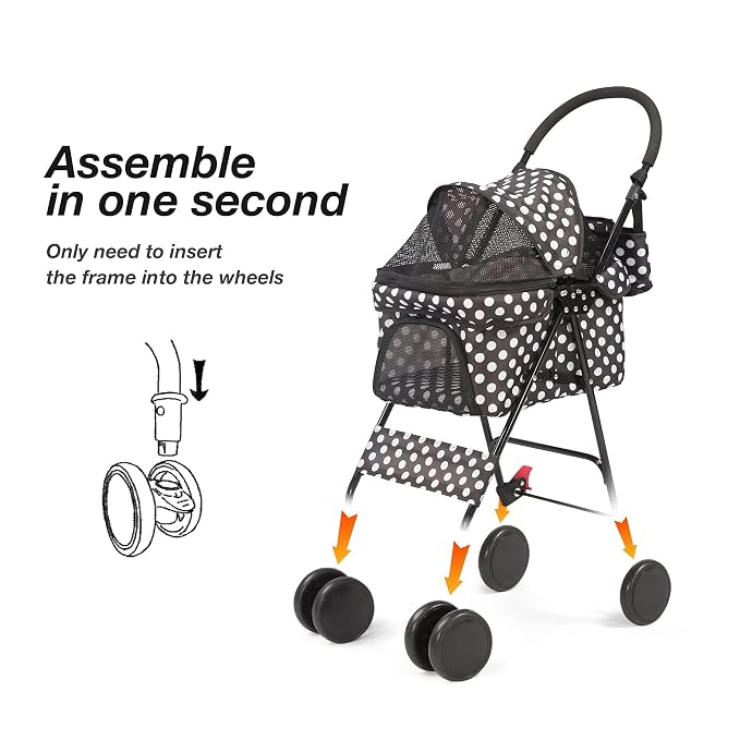Foldable Pet Stroller for Dog and Cats Portable Strolling Cart with Storage Basket Lightweight Pet Travel Stoller Pet Jogger
