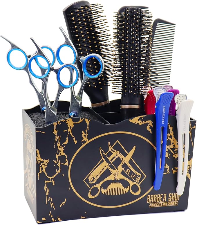 Scissor Holder Barber Shear Holder Box, Hair Salon Barber Supplies Acessories Tool Station Desk Organizer Case, Combs Clips Stand Holder Storage for Stylist Groomers Hairdressers (Black)