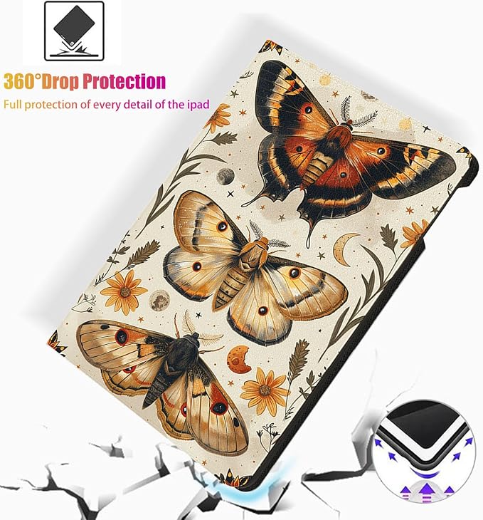 for Microsoft Surface Pro 7 Plus,Surface Pro 7/6/5/4 12.3" Tablet Case,Auto Wake/Sleep,Adjustable Stand Protective Cover - Moth Flower Pattern