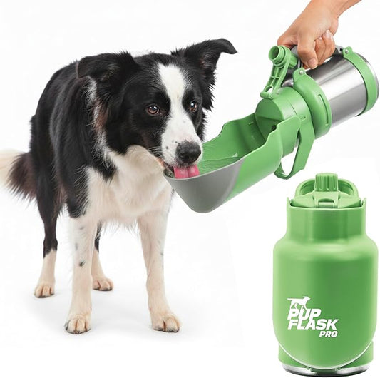 PupFlask Pro Dog Water Bottle | 30 or 50 OZ Double Wall Insulated Stainless Steel | Built-in Flip Cup Bowl | Leak Proof Cap | 24+ Hour Cold Water | Small & Large Dogs | Portable Pet Hydration Bottle