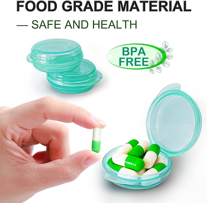 UHOUSE Small Pill Box (3 Pack), Daily Mini Pill Organizer Portable for Purse Pocket,Travel Pill Case Medicine Storage Container Earplug Case(Green)
