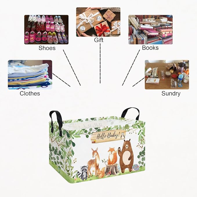 Rectangle Foldable Storage Basket Handles For Home, Forest Animals | Waterproof canvas material, reinforced handles, perfect for shelf use, organizes clothes, daily items and pet supplies