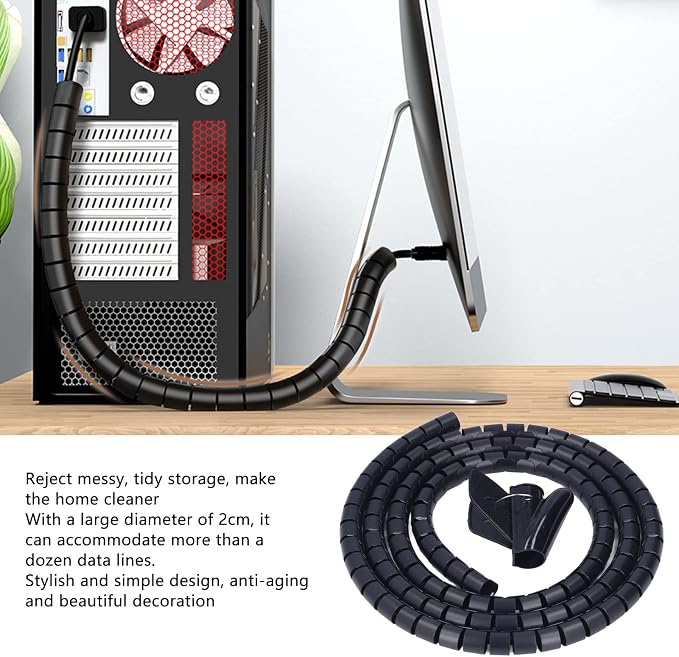 Spiral Cable Wrap Organizer 20mm | Cord Management for Home/Office/Pet Protection | Flexible Wire Tube Cuts to Length | Tidy TV/DVD/PC Cables (2m)