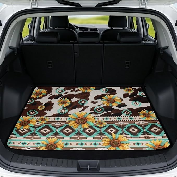 Howilath Southwest Aztec Sunflower Car Trunk Mat for SUV – All Weather Trunk Liner, Car Cargo Liner Non-Slip Cargo Mat, Universal Fit Rear Trunk Protection, Vehicle Interior Accessories