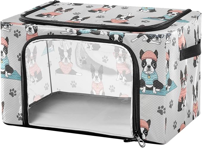 Cute Pets Dog Gray pattern Under Bed Storage Containers with Double Zipper Openings, Foldable Clothes Storage Bins with Clear Window and Handles for Bedding Comforters Blankets