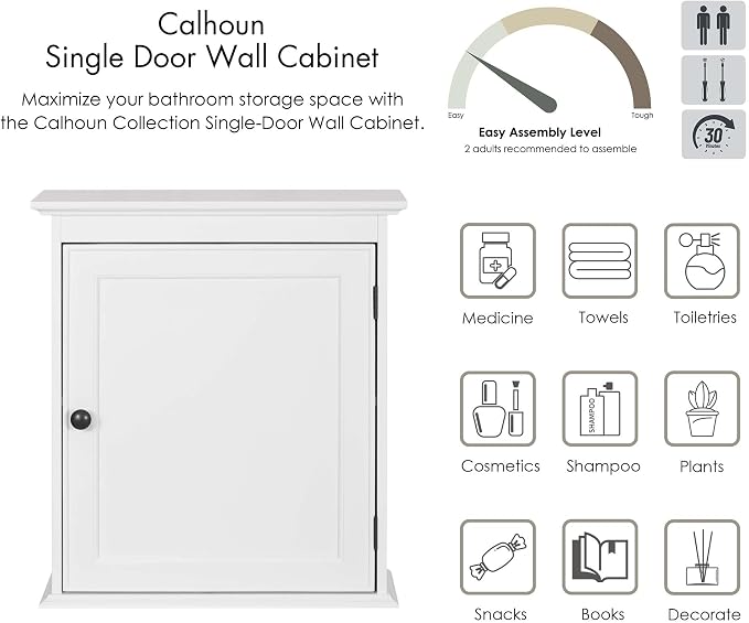 Spirich Small Medicine Cabinet, Bathroom Wall Cabinet Over Toilet, White | FSC-Certified MDF, Single Door, Adjustable Shelf, Compact Hidden Storage for Bathroom, Kitchen or Laundry