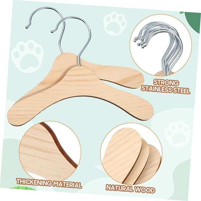 Mipcase 10Pcs Pet Clothes Hanger Rack Wooden Dog Apparel Storage Portable Design for Easy Use for Pet Owners for Outdoor Hanging and Organizing