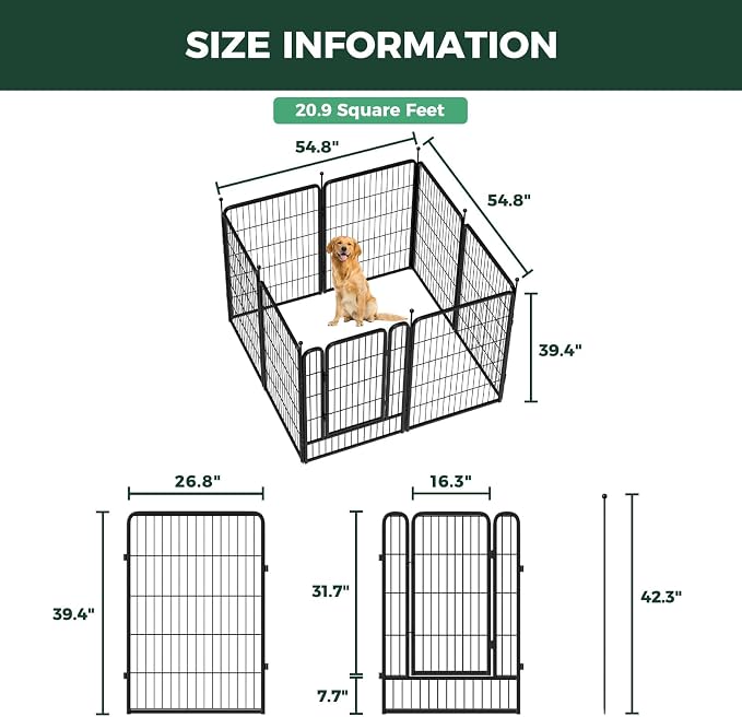 FXW Rollick Dog Playpen, Indoor, Yard & RV Camping, 40"H, 8 Panels | Easy setup, Heavy-duty, DIY layouts, for Medium & Large Dogs, Patented