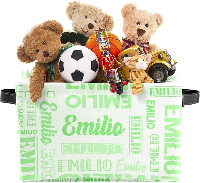 Personalized Toy Box Storage Bins for Boys Girls with Name, Kids Custom Storage Basket Cubes Organizer with Handles, Shelf Closet Storage Baskets Bin Customized Gift, 1 Pack
