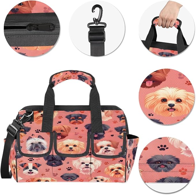 Dogs Heavy Duty Tool Bag 14.8 Inch Cute Portable Soft Tool Box Organizer Storage with Adjustable Shoulder Strap