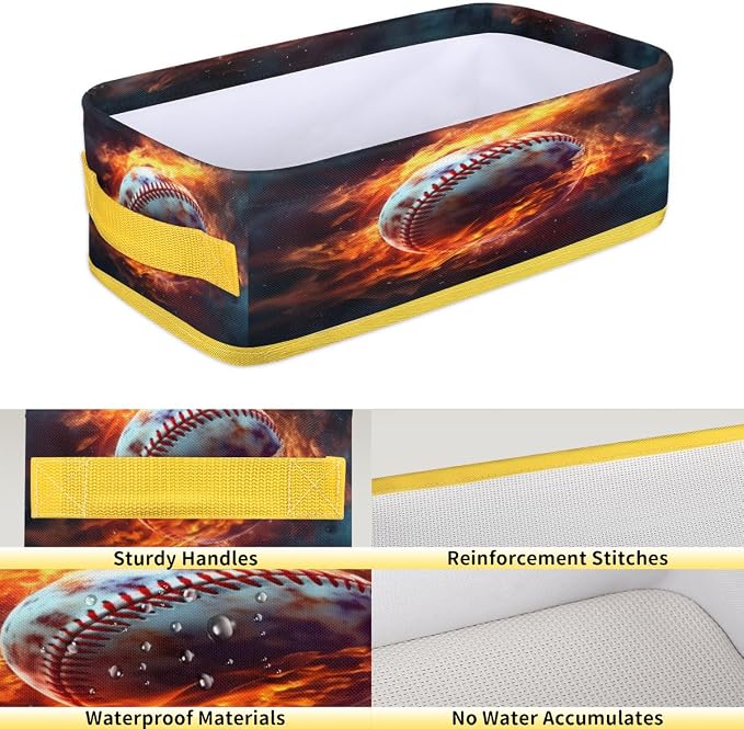 Baseball Print Bathroom Storage Basket Waterproof Foldable Storage Bins with Handles Decorative Toilet Paper Storage Basket for Organizing for House Bathroom Toiletries Set of 2