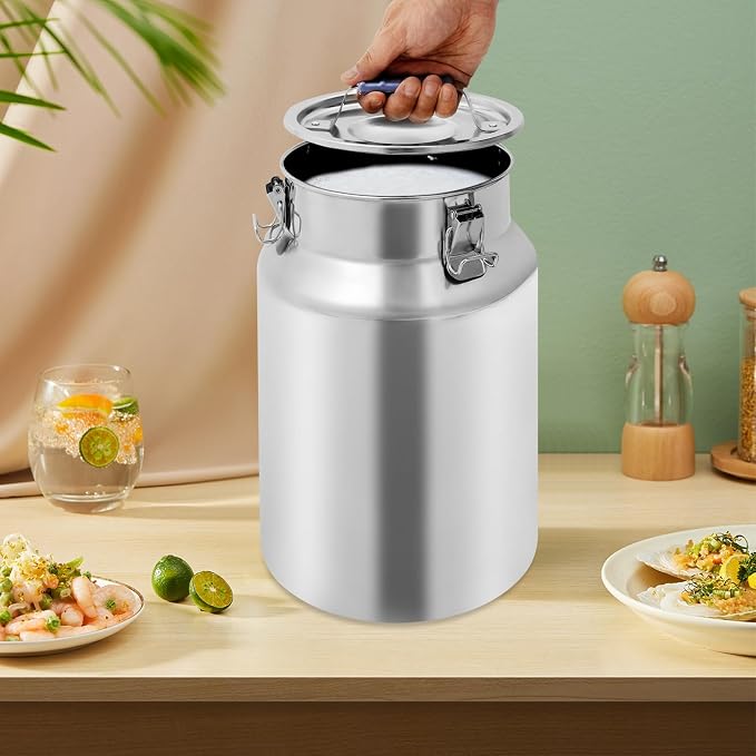 12L Stainless Steel Rice Storage Container with Airtight Lid&Handle, Silver | Secure 3-Buckle Locking Lid, Portable Handle and Wide Opening, Stores Rice, Flour, Pet Food, Tea, Oil, Milk, Grains