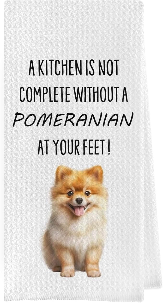 Pomeranian Kitchen Towels - Funny Pomeranian Decorative Waffle Weave Microfiber Kitchen Cloths, 16x24 Inches