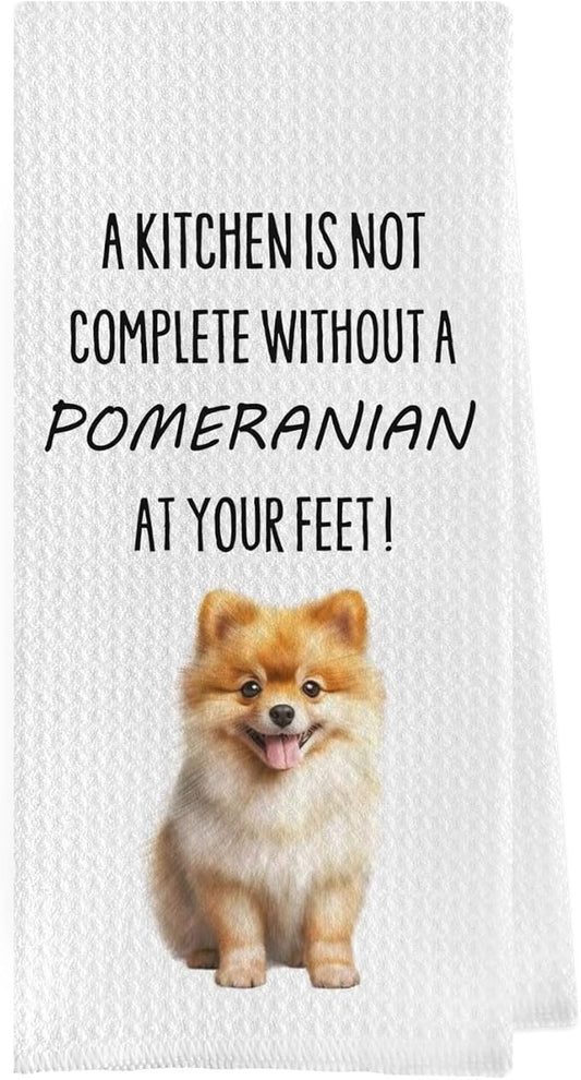 Pomeranian Kitchen Towels - Funny Pomeranian Decorative Waffle Weave Microfiber Kitchen Cloths, 16x24 Inches