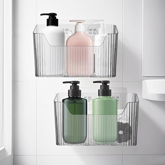 4 PCS Adhesive Cabinet Door Organizer, 2 Size Wall Mounted Inside Cabinet Storage Caddy, Under Sink Door Storage Shelf for Kitchen Bathroom Office