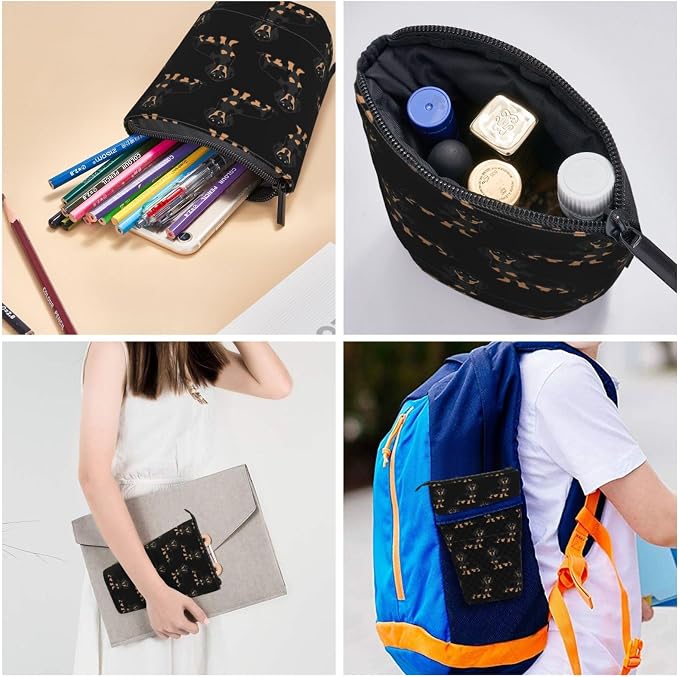 Dachshund Weiner Pet Dogs Print Pencil Case Bag, Telescopic Pen Holder, Standing Stationery Pouch, Cute Organizer for Office, Makeup, Cosmetics