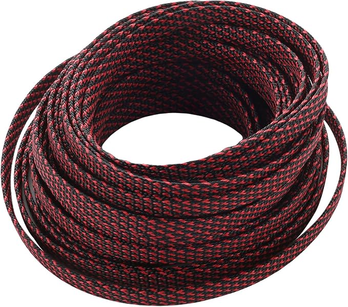 Jutagoss PET Expandable Braided Cable Sleeve, 32.8ft - 3/8 inch Black Red Cable Management Sleeve, Wire Loom Tube Cord Protector for USB Cable, Power Cord, Audio Video and More, 1Pc