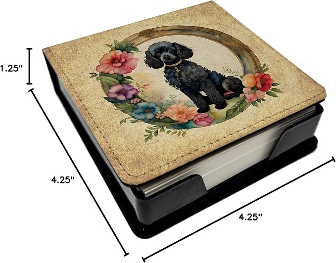 Caroline's Treasures Black Poodle and Flowers PU Leather Note Paper Holder with Artist-Designed Cover, Desk Accessory, Office Gift