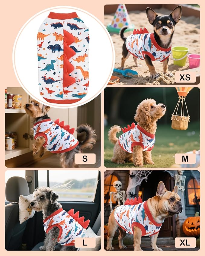 CuteBone Dinosaur Costume Dog Shirt, Stretchy Velvet T-Shirt Clothes for Small Dogs, Soft & Breathable Pet Tee Outfit Cat Apparel for Daily Wear, Cozy Pullover Design Puppy Fashion COSBX02L