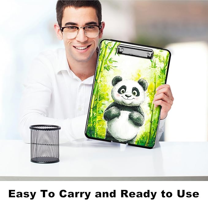 Green Bamboo Panda A4 Clipboard with Storage Pen Holder, Clipboards Organizer Nursing Clipboard Foldable File Folder Plastic Clipboard Folio Clip Board for Office Students Classroom Doctor