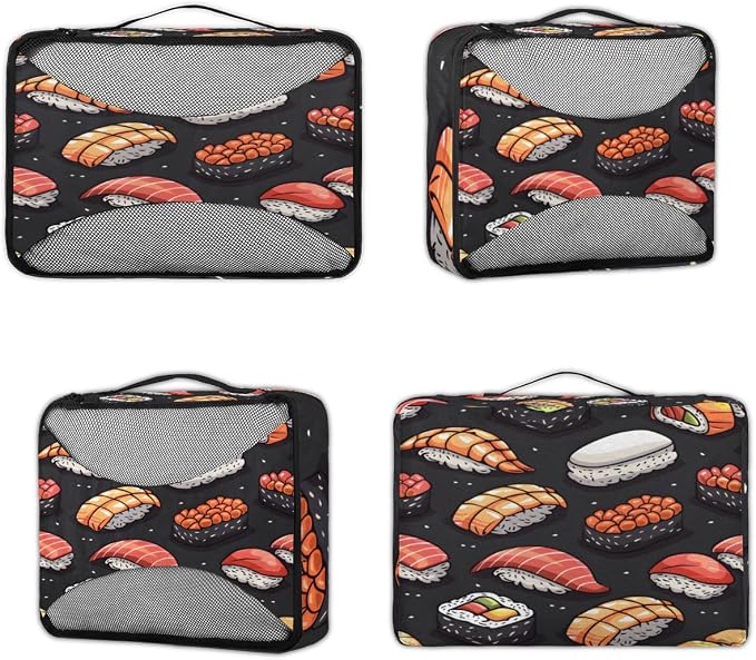 Sushi 4 Set Travel Packing Cubes for Accessories, Suitcase Organizers Luggage Bags Set with Double Zippers & Mesh Top