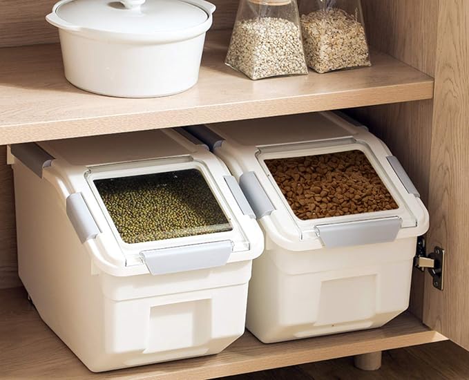 LISM 2 Pack Dog Food Storage Container with Scoop,Large Airtight Pet Dog Food Bin,Container for Dog Treats Rice,Dog Cat Dry Food Bin,Baking Supplies,Flour,Rice,Kitchen Pantry Cereal(25 LB)