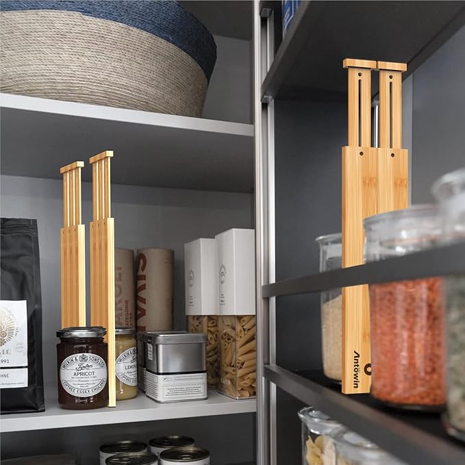 Bamboo Drawer Dividers, Expandable Drawer Separators Splitter, 17-22 inches Adjustable Spring-loaded Organizer for Large Utensil, Clothes, Tools Drawers, 6 Pack Dividers + 4 Pack Baffle